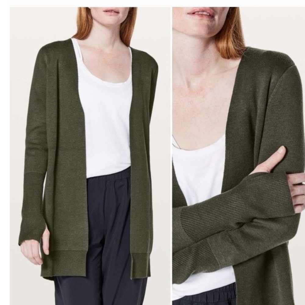 Lululemon City‎ Street Cashmere Blend Open Front Cardigan Sweater Olive Green